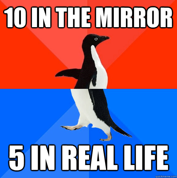 10 in the mirror 5 in real life  Socially Awesome Awkward Penguin