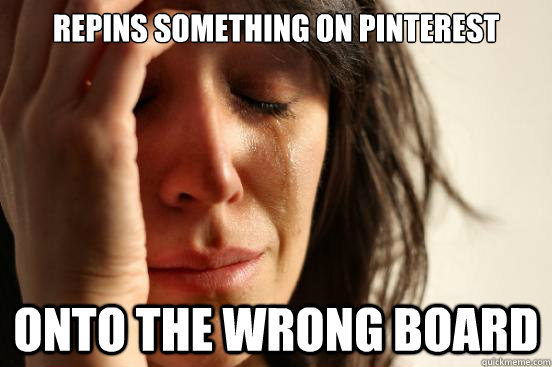 repins something on pinterest onto the wrong board  First World Problems
