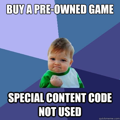 Buy a Pre-owned game Special Content code not used  Success Kid