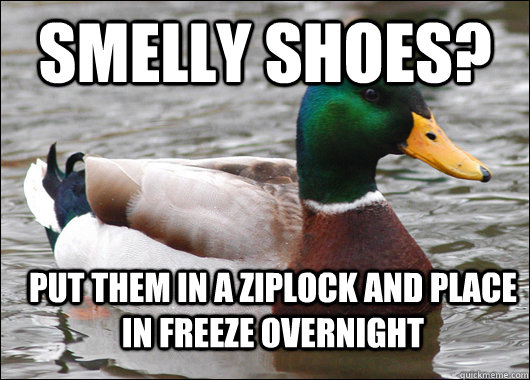 Smelly shoes? Put them in a ziplock and place in freeze overnight - Smelly shoes? Put them in a ziplock and place in freeze overnight  Actual Advice Mallard