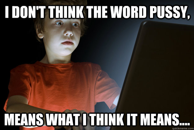 I don't think the word pussy, means what i think it means....  scared first day on the internet kid