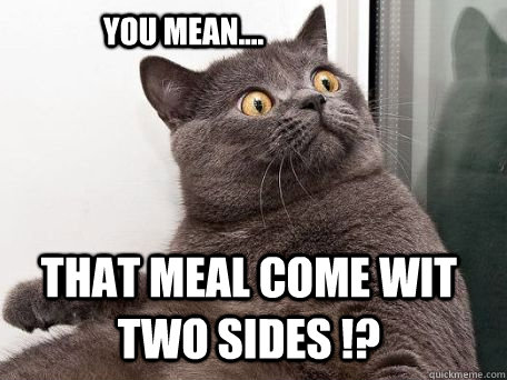 You mean.... That meal come wit two sides !? - You mean.... That meal come wit two sides !?  conspiracy cat