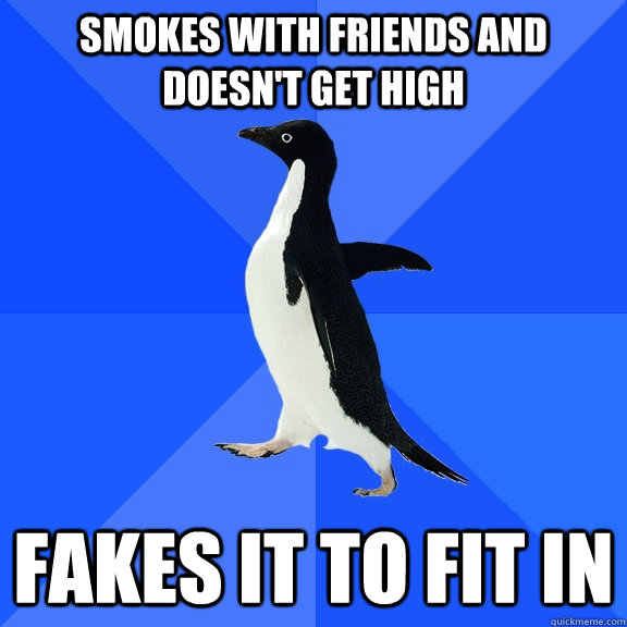 Smokes with friends and doesn't get high Fakes it to fit in  Socially Awkward Penguin