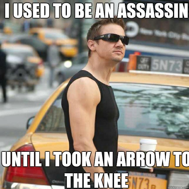 I used to be an Assassin  Until I took an arrow to the knee  