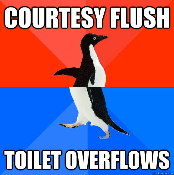 Courtesy flush Toilet overflows  Socially Awesome Awkward Penguin