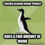 Teacher Assigns Group Project does a fair amount of work  Socially Average Penguin