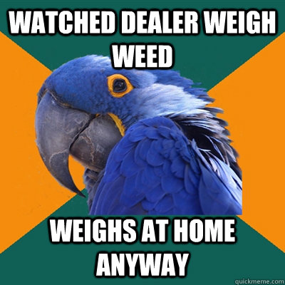 Watched dealer weigh weed Weighs at home anyway  Paranoid Parrot