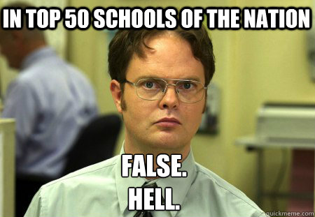 in top 50 schools of the nation False.
Hell.   Schrute