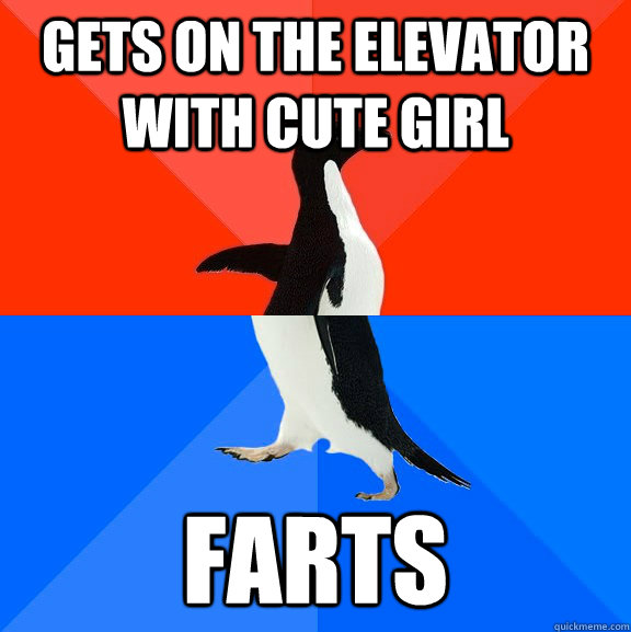 gets on the elevator with cute girl farts  Socially Awesome Awkward Penguin