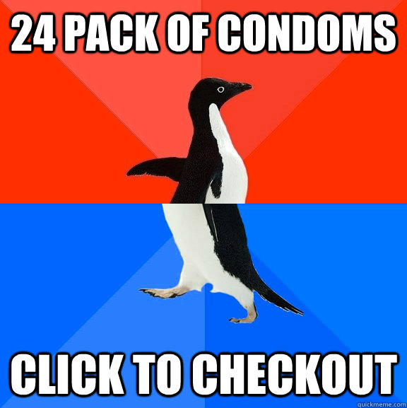 24 pack of condoms click to checkout  Socially Awesome Awkward Penguin