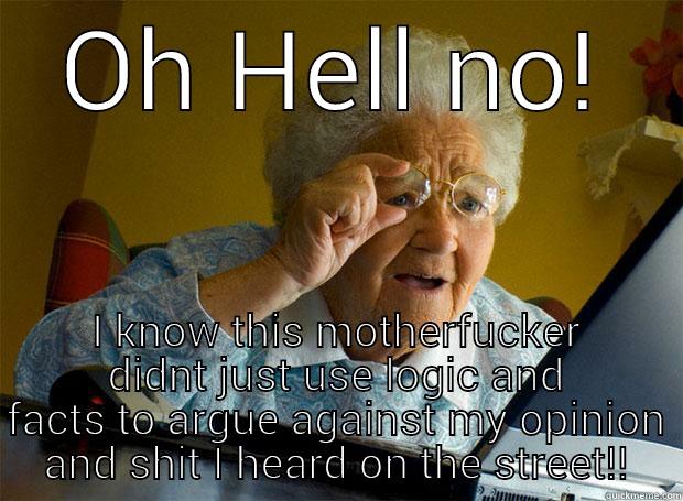 OH HELL NO! I KNOW THIS MOTHERFUCKER DIDNT JUST USE LOGIC AND FACTS TO ARGUE AGAINST MY OPINION AND SHIT I HEARD ON THE STREET!! Grandma finds the Internet