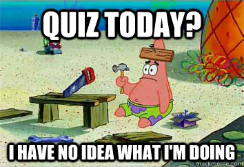 Quiz today? I have no idea what I'm doing  I have no idea what Im doing - Patrick Star