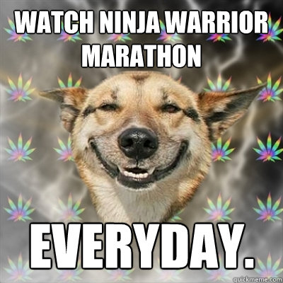 watch ninja warrior marathon everyday.  Stoner Dog