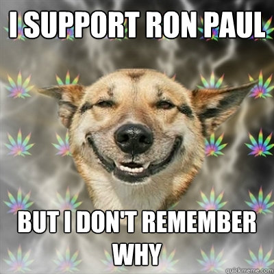 I support Ron Paul But I don't remember why  Stoner Dog