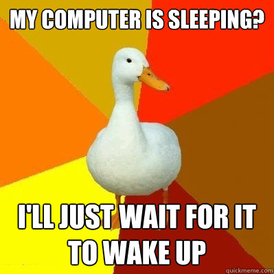 My computer is sleeping? I'll just wait for it to wake up  Tech Impaired Duck