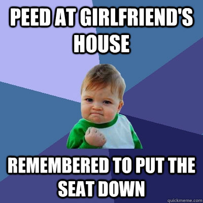 Peed at girlfriend's house remembered to put the seat down  Success Kid