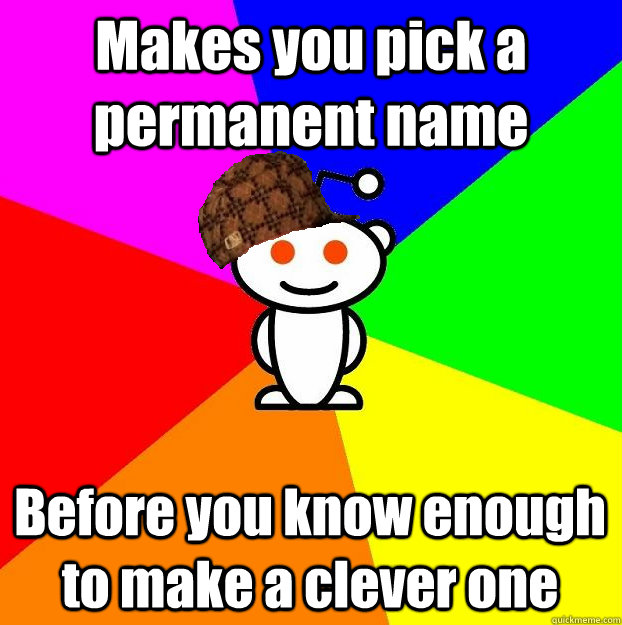 Makes you pick a permanent name Before you know enough to make a clever one  Scumbag Redditor