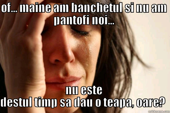 OF... MAINE AM BANCHETUL SI NU AM PANTOFI NOI... NU ESTE DESTUL TIMP SA DAU O TEAPA, OARE?  First World Problems