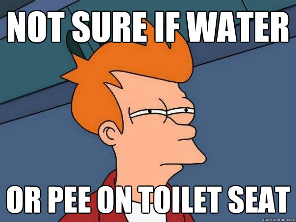 not sure if water or pee on toilet seat - not sure if water or pee on toilet seat  Futurama Fry