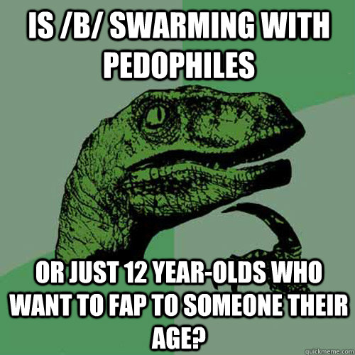 Is /b/ swarming with pedophiles or just 12 year-olds who want to fap to someone their age?  Philosoraptor