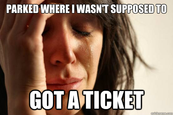 parked where i wasn't supposed to got a ticket  First World Problems