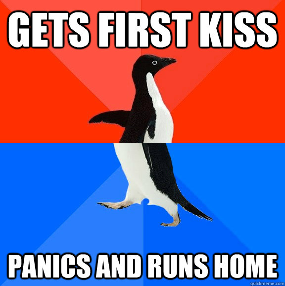 Gets first kiss Panics and runs home - Gets first kiss Panics and runs home  Socially Awesome Awkward Penguin