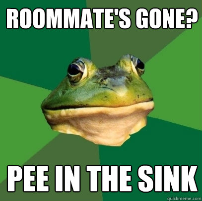 Roommate's gone? Pee in the sink  Foul Bachelor Frog