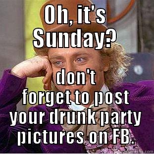 OH, IT'S SUNDAY? DON'T FORGET TO POST YOUR DRUNK PARTY PICTURES ON FB. Condescending Wonka