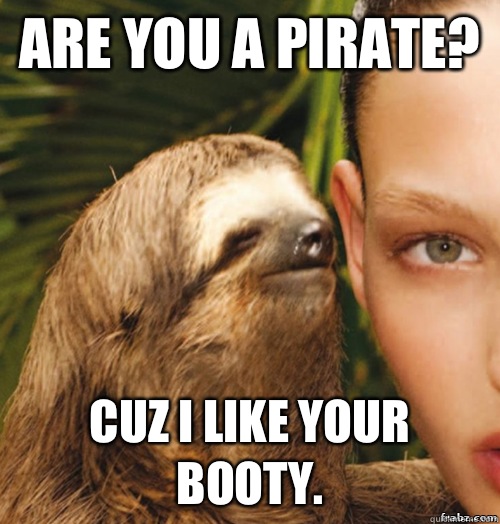 Are you a pirate? Cuz I like your booty.  rape sloth