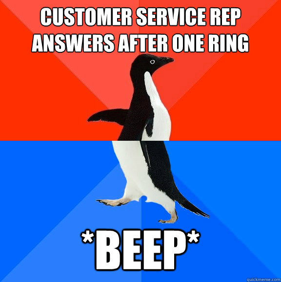 customer service rep answers after one ring *beep*  Socially Awesome Awkward Penguin