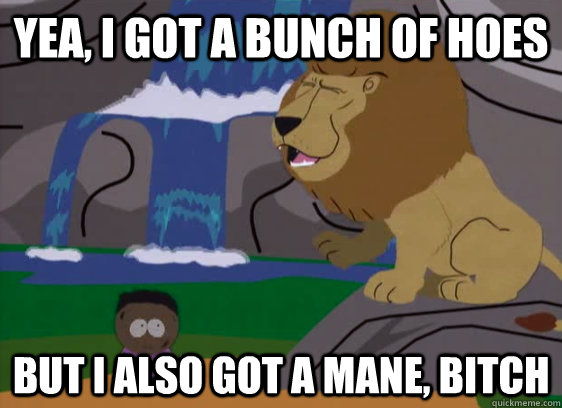 Yea, I got a bunch of hoes But I also got a mane, bitch  Aslan the Lion
