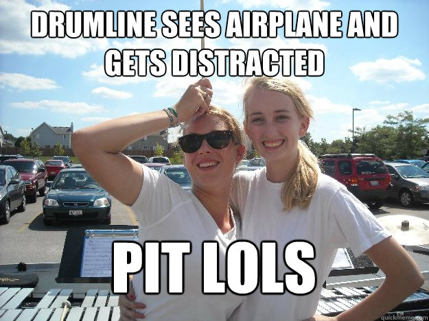 Drumline sees airplane and gets distracted PIT LOLS - Drumline sees airplane and gets distracted PIT LOLS  Front Ensemble Tom-Foolery