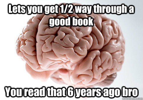 Lets you get 1/2 way through a good book You read that 6 years ago bro  Scumbag Brain