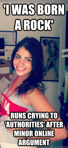 'I was born a rock' runs crying to 'authorities' after minor online argument - 'I was born a rock' runs crying to 'authorities' after minor online argument  Misc