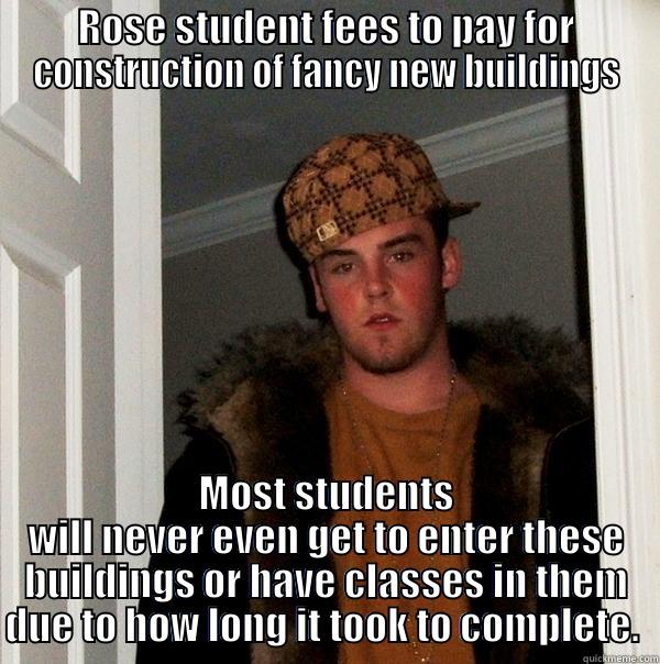 University Administration - ROSE STUDENT FEES TO PAY FOR CONSTRUCTION OF FANCY NEW BUILDINGS MOST STUDENTS WILL NEVER EVEN GET TO ENTER THESE BUILDINGS OR HAVE CLASSES IN THEM DUE TO HOW LONG IT TOOK TO COMPLETE.  Scumbag Steve
