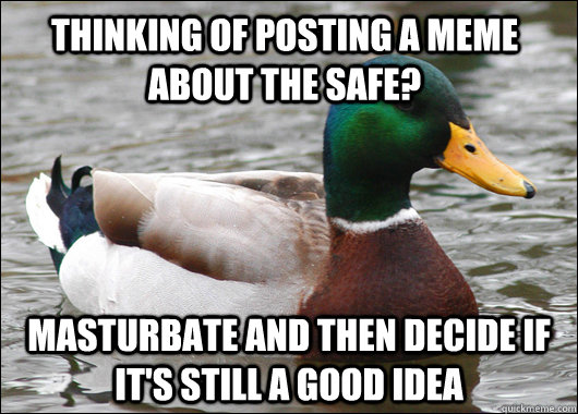 Thinking of posting a meme about the safe? Masturbate and then decide if it's still a good idea - Thinking of posting a meme about the safe? Masturbate and then decide if it's still a good idea  Actual Advice Mallard
