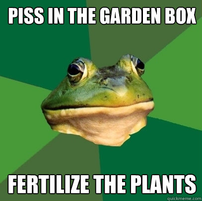 Piss in the garden box Fertilize the plants  Foul Bachelor Frog