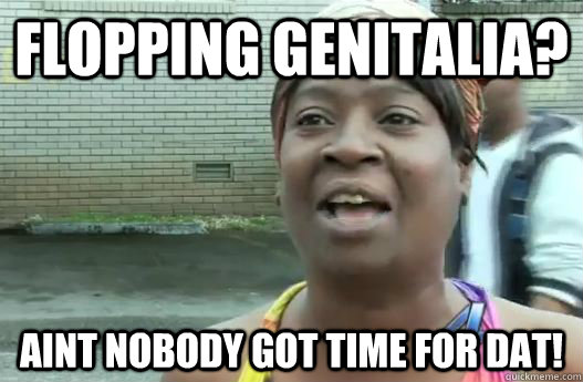 flopping genitalia? Aint nobody got time for dat! - flopping genitalia? Aint nobody got time for dat!  Impatient Sweet Brown