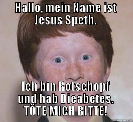 HALLO, MEIN NAME IST JESUS SPETH. ICH BIN ROTSCHOPF UND HAB DIEABETES. TÖTE MICH BITTE! Over Confident Ginger