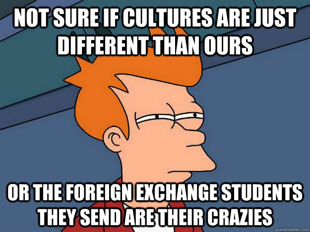 Not sure if cultures are just different than ours Or the foreign exchange students they send are their crazies  Skeptical fry