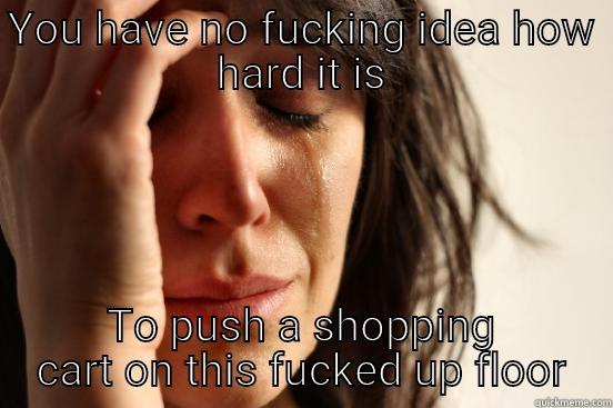 YOU HAVE NO FUCKING IDEA HOW HARD IT IS TO PUSH A SHOPPING CART ON THIS FUCKED UP FLOOR First World Problems