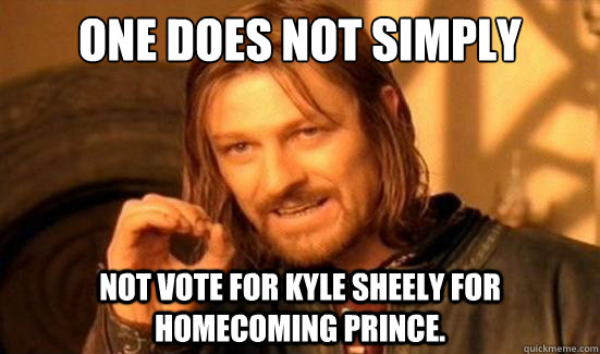 One Does Not Simply Not Vote for Kyle Sheely for Homecoming Prince.  Boromir