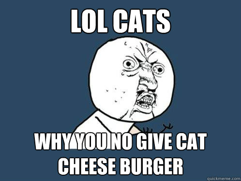lol cats why you no give cat cheese burger  Y U No