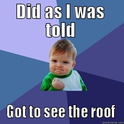 DID AS I WAS TOLD GOT TO SEE THE ROOF Success Kid