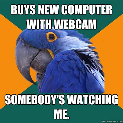 Buys new computer with webcam Somebody's watching me.   Paranoid Parrot