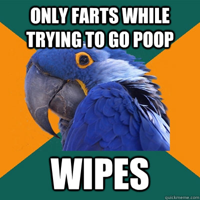 Only farts while trying to go poop wipes  Paranoid Parrot