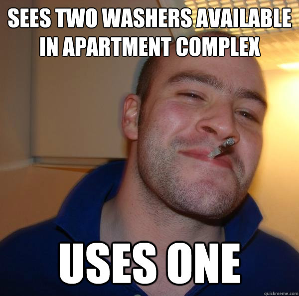sees two washers available in apartment complex uses one - sees two washers available in apartment complex uses one  Misc