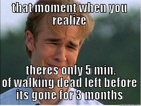 THAT MOMENT WHEN YOU REALIZE  THERES ONLY 5 MIN. OF WALKING DEAD LEFT BEFORE ITS GONE FOR 3 MONTHS 1990s Problems