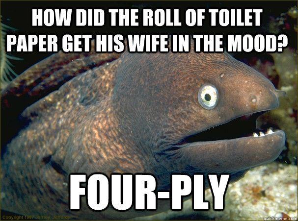 How did the roll of toilet paper get his wife in the mood? Four-ply  Bad Joke Eel