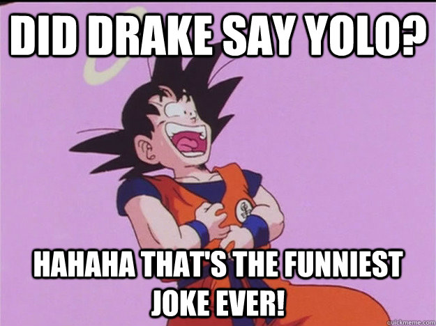 did drake say yolo? hahaha that's the funniest joke ever!  Laughing Goku